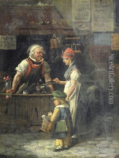 Chez Le Cordonnier, 1822 Oil Painting - Hippolyte Bellange