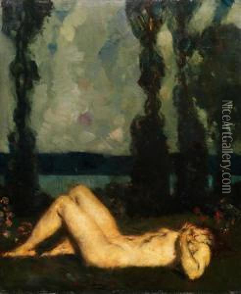 Liegender Akt Am See Oil Painting - Carl von Marr