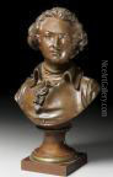 Burnished Bronze Bust Of A Young Noble Man Oil Painting - Pierre Carrier-Belleuse