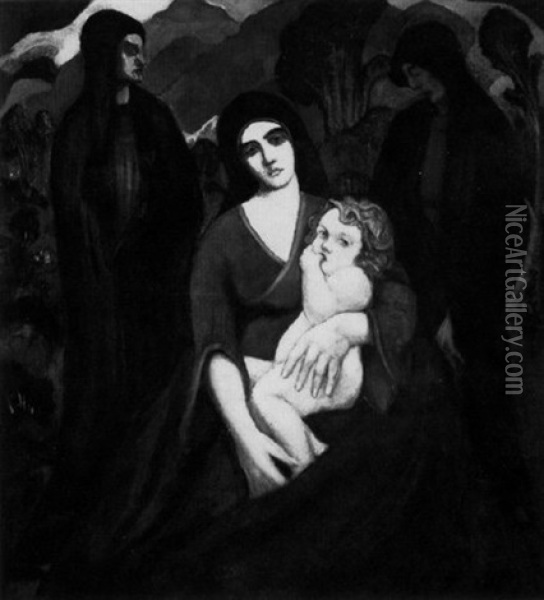 Madonna And Child Oil Painting - Josef Block