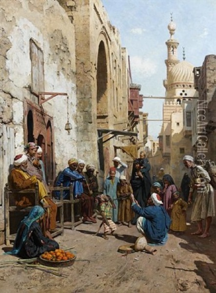 A Cairo Street Oil Painting - Arthur von Ferraris