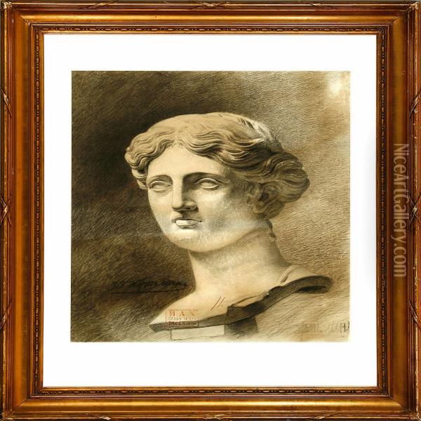 Classical Academy Drawing Depicting A Bust Of A Woman Oil Painting - Johan Kortman