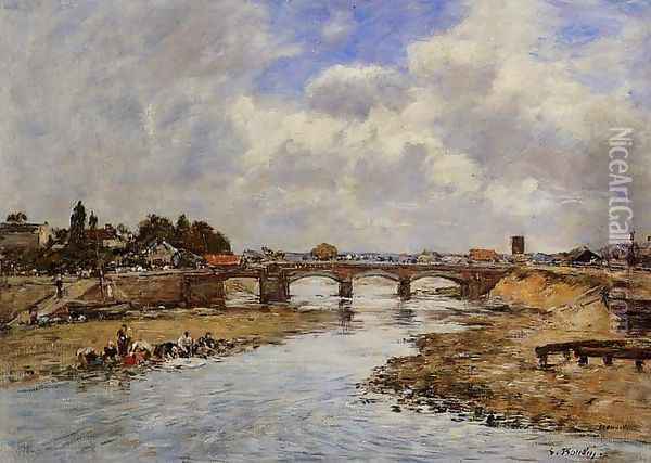 Laundresses on the Banks of the Touques X Oil Painting - Eugene Boudin