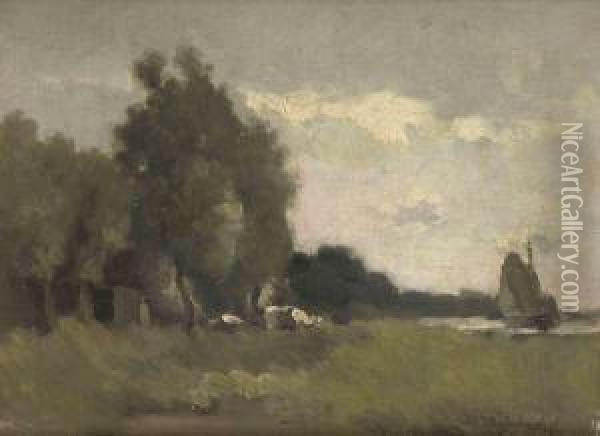 A River Landscape Oil Painting - Jan Hendrik Weissenbruch