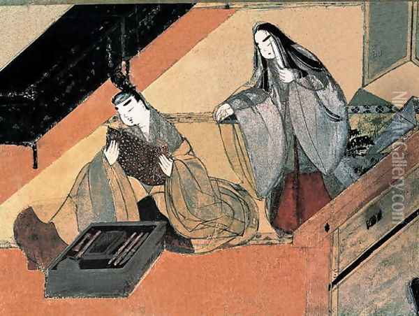 The Tale of Genji, c12th Oil Painting - Fujiwara Takayoshi
