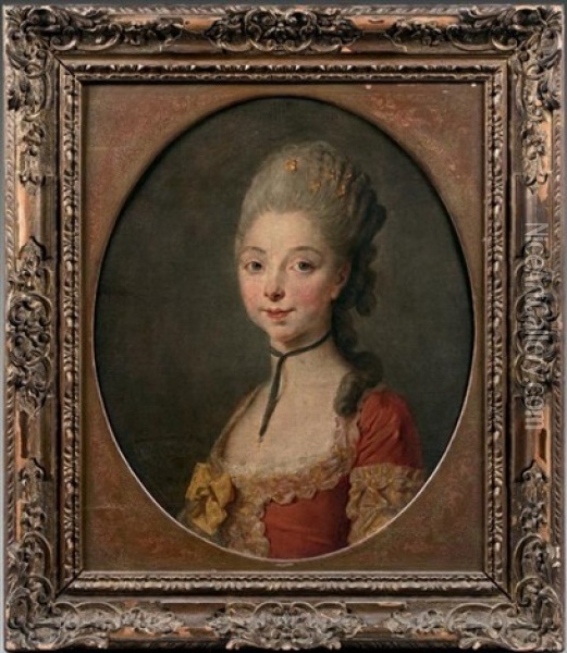 Portrait De Jeune Femme A La Robe Rouge Oil Painting - Jean Francois Gilles Colson