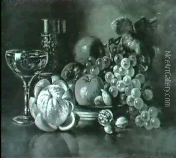 Still Life With Fruit And Goblet Oil Painting - August Laux