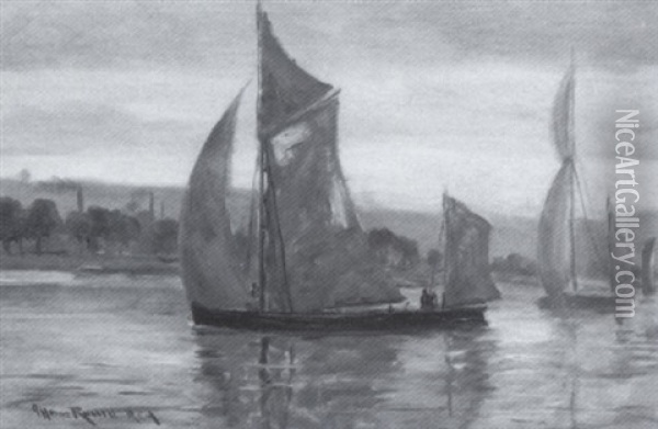 Sailing Vessels On A River Oil Painting - George Horne Russell
