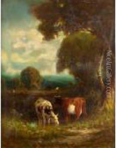 Cattle Watering Oil Painting - James Fairman