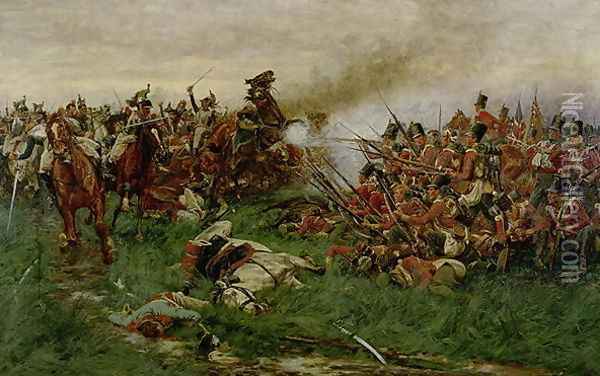 The 28th (1st Gloucestershire Regiment) at Waterloo, 1914 Oil Painting - William Barnes Wollen