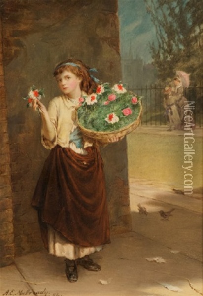 A Street Flower Girl (1884) Oil Painting - Augustus Edwin Mulready