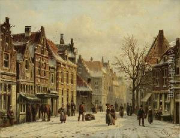 Verschneite Niederlandische Stadtansicht Oil Painting - Johannes Franciscus Spohler