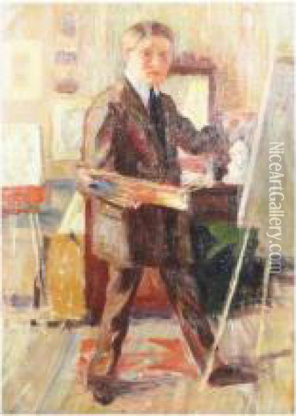 The Artist In His Studio Oil Painting - Albert Alleman