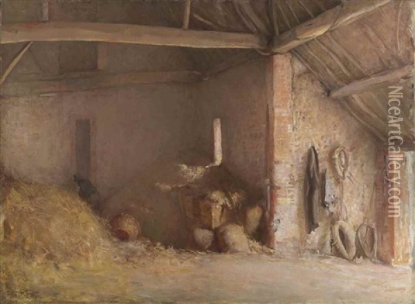 A Norfolk Barn Oil Painting - Thomas William Roberts