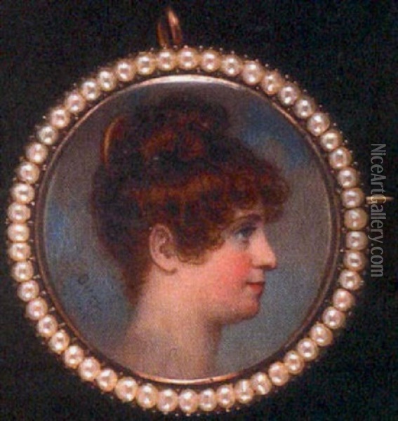 A Portrait Of A Lady Her Curled Brown Hair Held With A Gold Comb (jane Tyas Of Howden?) Oil Painting - Adam Buck