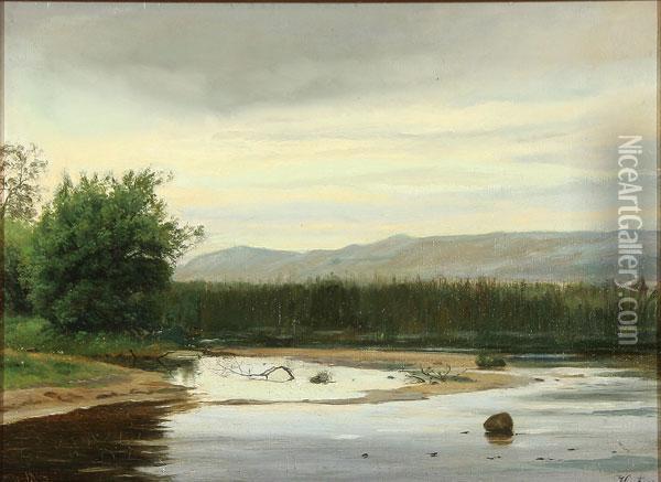 River Landscape Oil Painting - Harald Foss