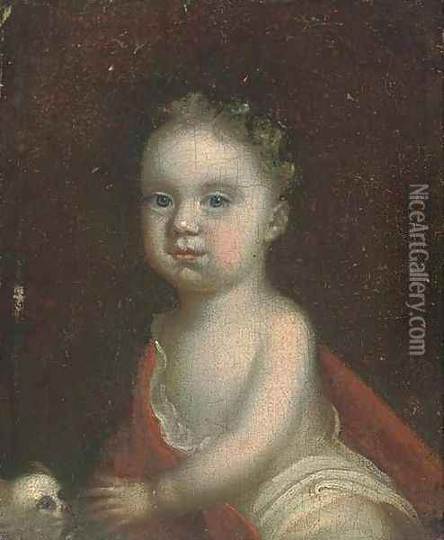 Portrait of a child, three-quarter-length, seated with a dog Oil Painting - Sir Godfrey Kneller