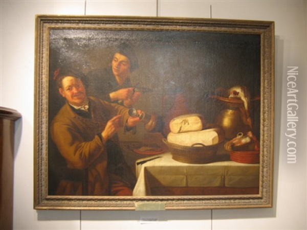 Two Men Eating At A Table Oil Painting - Federico del Campo