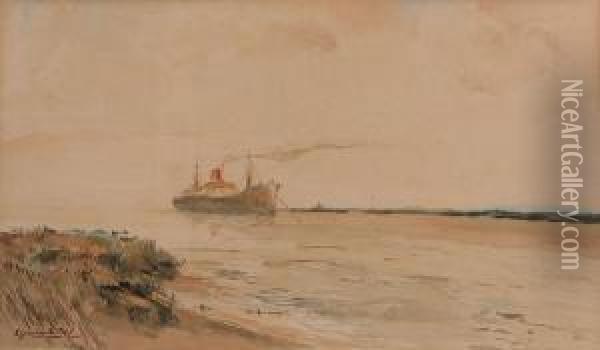 Stoomschip In Vaargeul Oil Painting - Egbert van der Poel