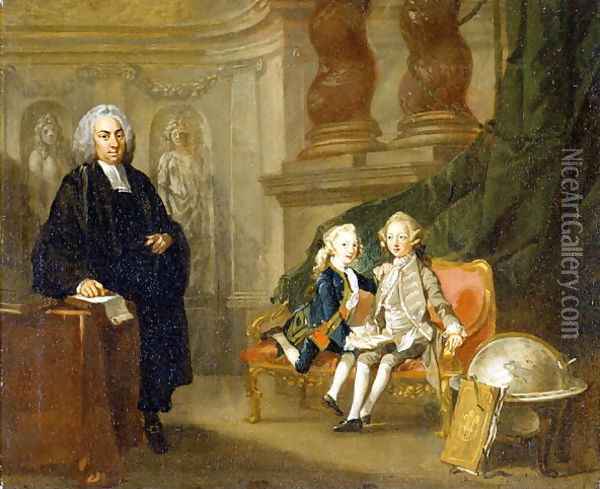 Prince George (1738-1820) and Prince Edward Augustus (1739-67) Sons of Frederick (1707-51) Prince of Wales, with their tutor Dr Francis Ayscough, c.1748-49 Oil Painting - Richard Wilson