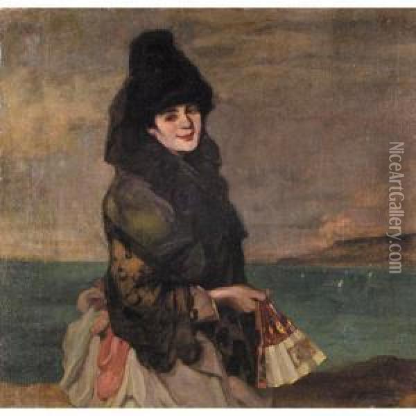 Muchacha Junto Al Mar (woman By The Sea) Oil Painting - Ignacio Zuloaga Y Zabaleta