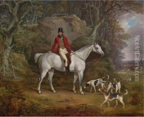 Viscount Rowland Hill On His Grey Hunter With The Shropshire Hunt Oil Painting - Richard Jones
