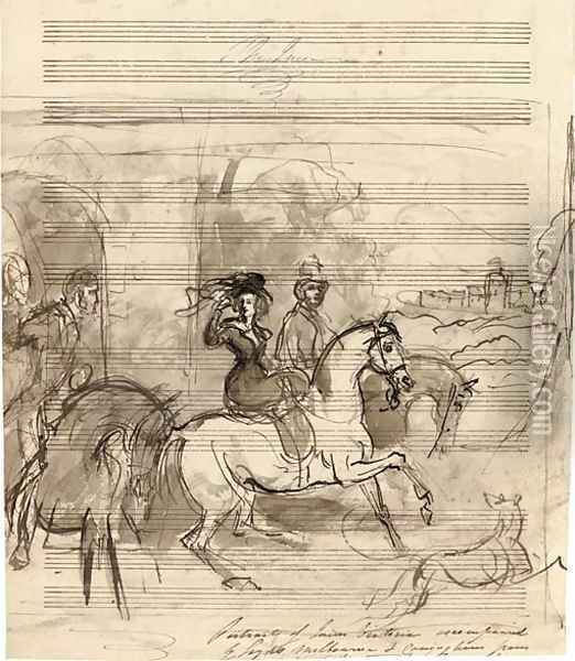 Study for a portrait of Queen Victoria out riding, accompanied by Lords Melbourne and Conyngham (illustrated) Oil Painting - Sir Francis Grant