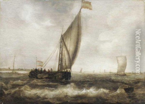 Coastal Scene With Small Craft Under Sail Oil Painting - Hans Goderis