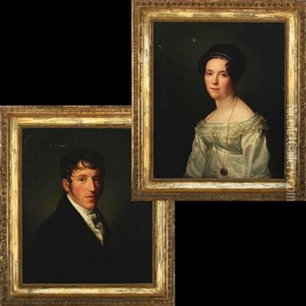 Portraits Of Friedrich August Von Linstow And Antonie Von Linstow (pair) Oil Painting - Friedrich Carl Groeger