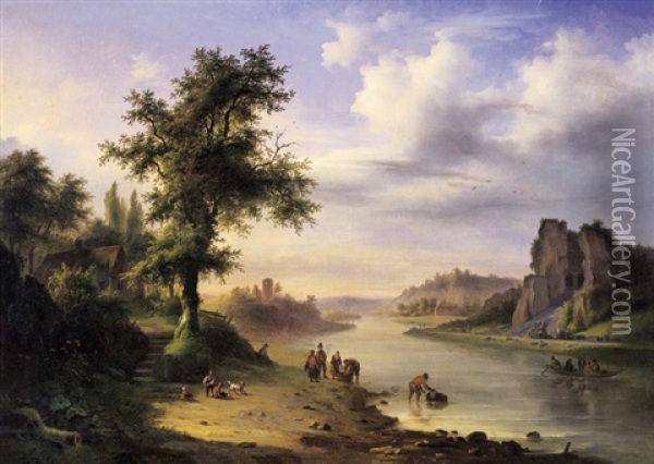 Geanimeerd Rotlandschap Met Ruine Oil Painting - Eugene Napoleon Deterre