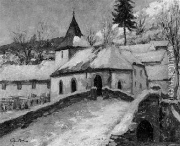 Winter In Kronenburg In Der Eifel Oil Painting - Ernst Inden