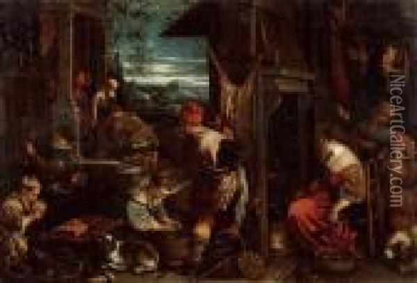 Die Ruckkehr Des Verlorenen Sohnes. Oil Painting - Jacopo Bassano (Jacopo da Ponte)