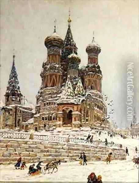 St Basils Cathedral Red Square Moscow Oil Painting - Nikolay Nikanorovich Dubovskoy