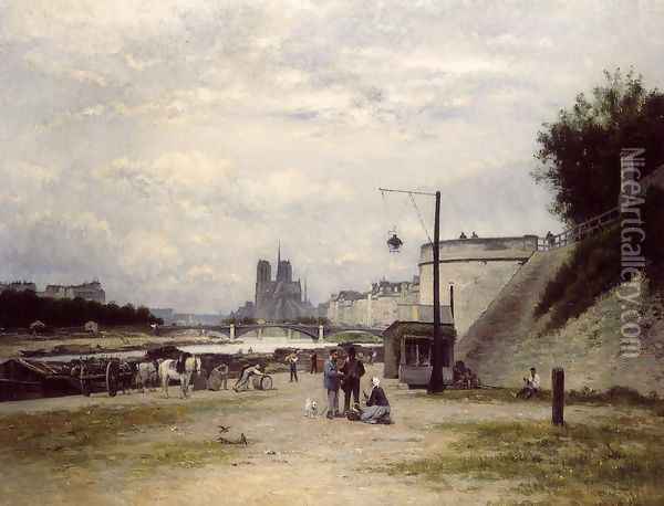 The Louviers Quay at Pont Sully Oil Painting - Stanislas Lepine