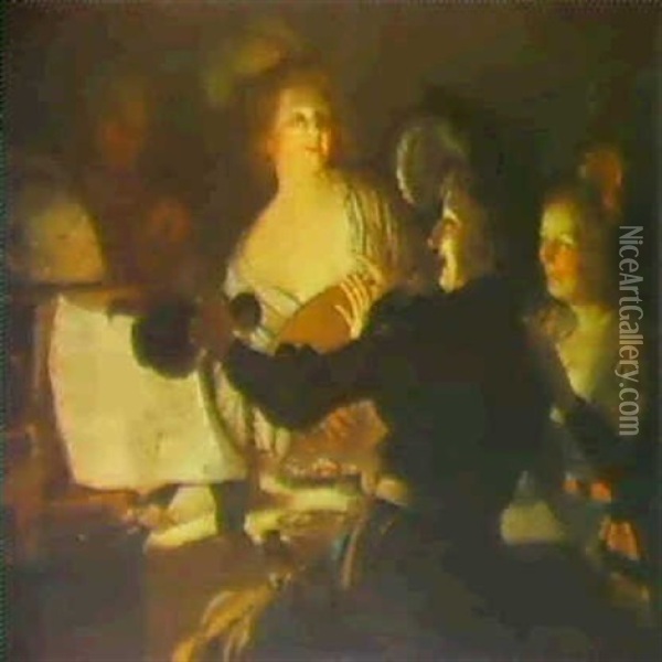 Frohliche Gesellschaft Bei Kerzenschein Oil Painting - Gerrit Van Honthorst