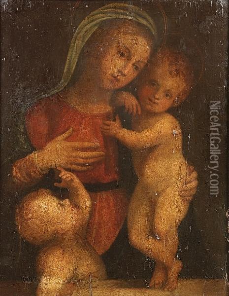 The Madonna And Child With The Infant Saint John The Baptist Oil Painting - Girolamo Del Pacchia
