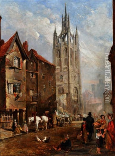 St. Nicholas' Church And The Cloth Market, Newcastle Oil Painting - Thomas Miles Richardson the Younger