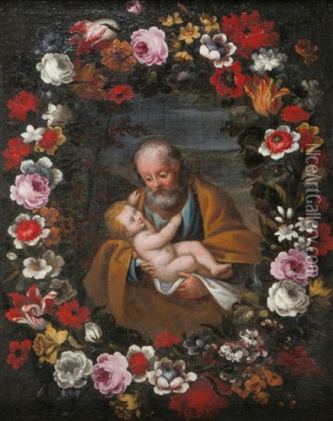 Josef Mit Dem Jesusknaben Im Blumenkranz Oil Painting - Pier Francesco Cittadini