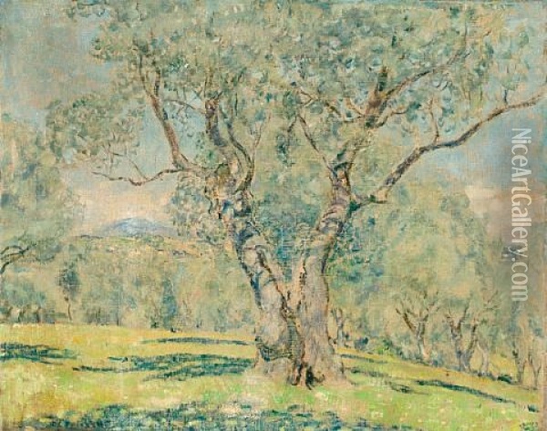 Olive Trees (+ View Of Cagnes, Verso) Oil Painting - Frederick Carl Frieseke