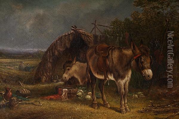 Donkeys Before An Encampment Oil Painting - Thomas Smythe