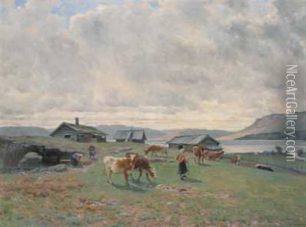 Morgenstemning Pa Holmvassbu Oil Painting - Christian Eriksen Skredsvig