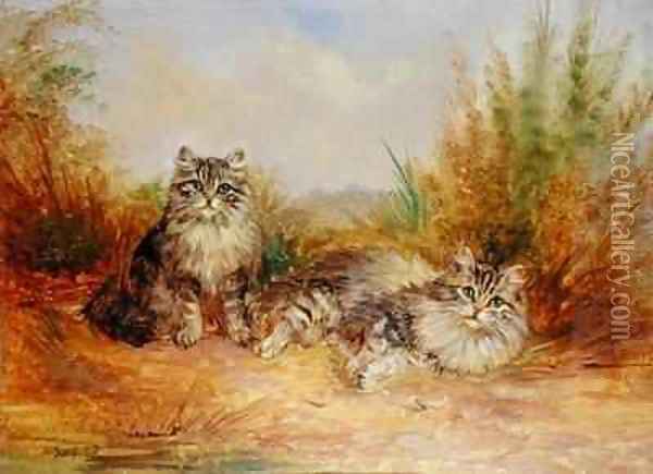 Two Tabby Kittens in a Rural Landscape Oil Painting - Frederick French