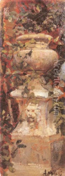 Capitello Con Sfinge Di Leone E Vaso Oil Painting - Alessandro Milesi
