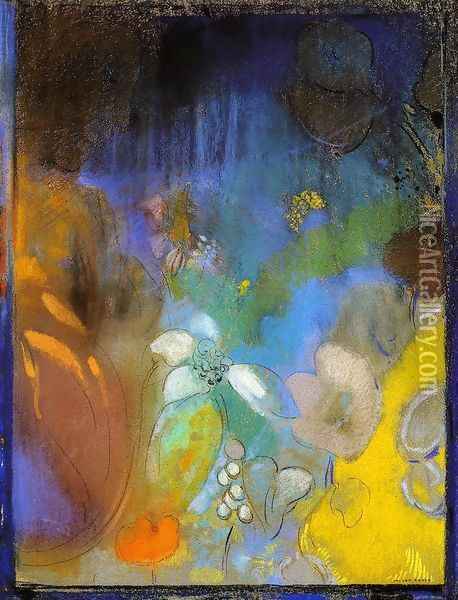 Woman In Profile With Flowers Oil Painting - Odilon Redon