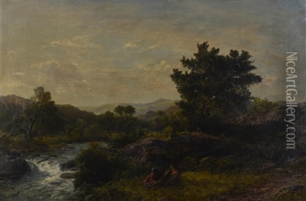 Landscape With River Oil Painting - Thomas Danby