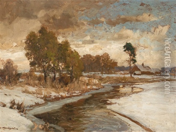 Winter Landscape Oil Painting - Michael Gorstkin-Wywiorski