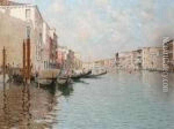 A Venetian Canal Oil Painting - Raffaele Tafuri