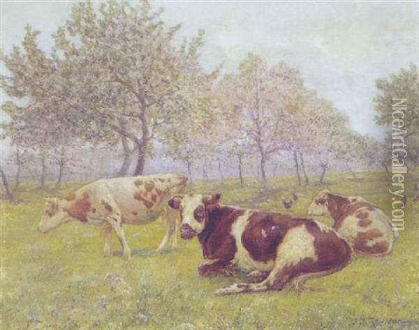 Brogede Koer I En Frugtplantage Oil Painting - Jean Jacques Rousseau