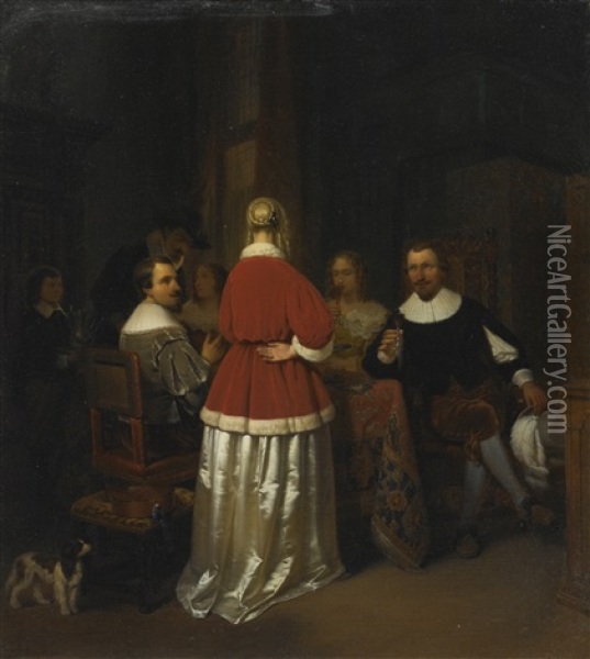 Figures In An Interior Oil Painting - Gerard ter Borch the Younger