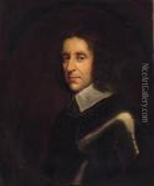 Portrait Of A Gentleman, Half-length, In Armour, Feigned Oval Oil Painting - Sir Peter Lely